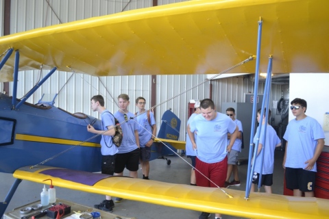 The Cadets checking out an antique plane 