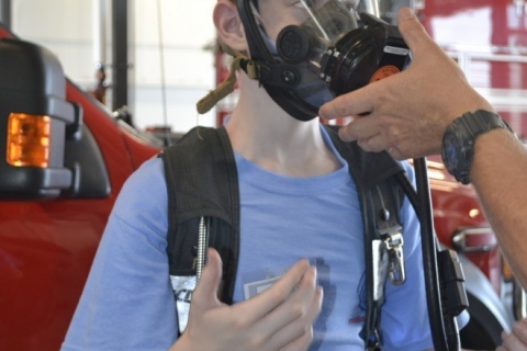 Michael demonstrates breathing apparatus 